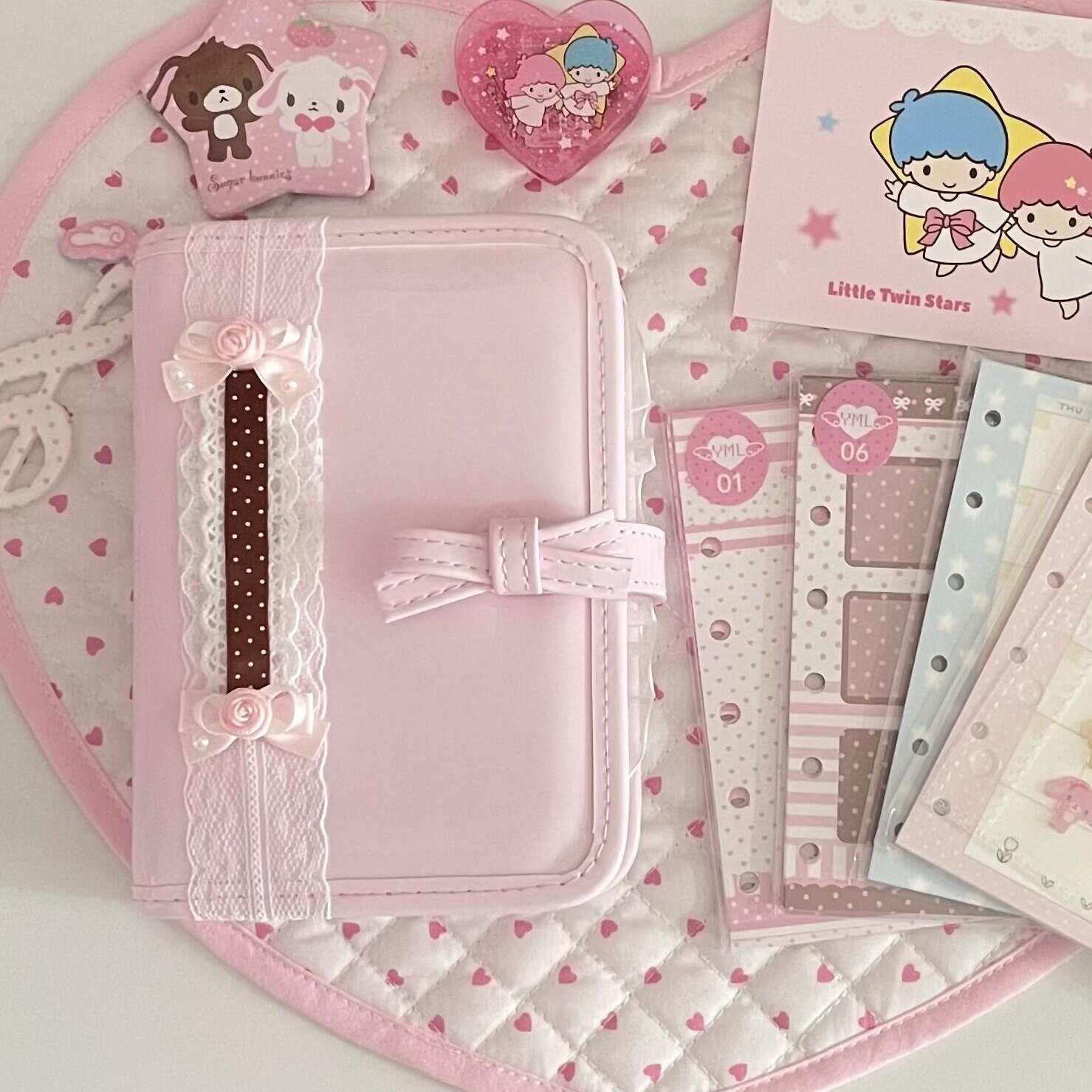 Leather Work Diary - 핑크 리본 A7 가죽 바인더 노트