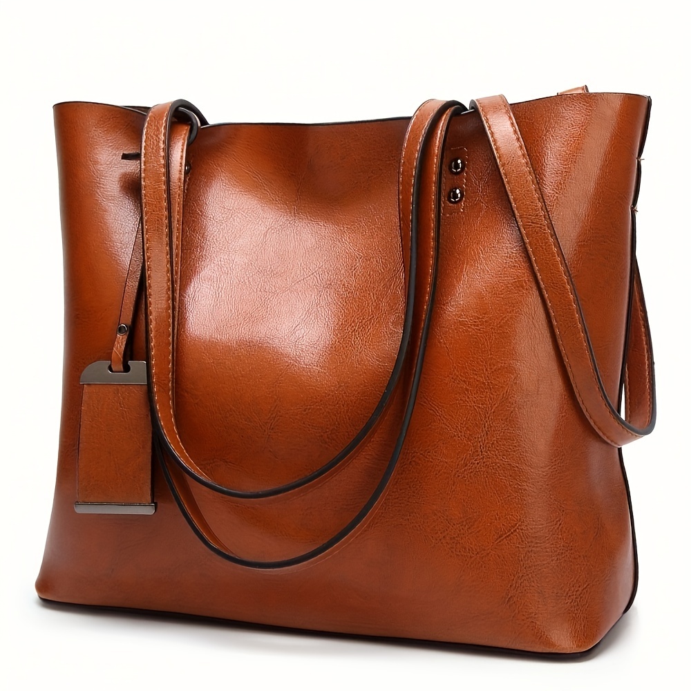 Leather Work Handbag - 여성용 클래식 레트로 가죽 토트 핸드백