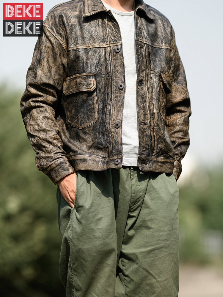남성용 빈티지 주름진 진짜 양가죽 재킷, 루즈핏 싱글  - Leather Work Jacket 리뷰 및 가격