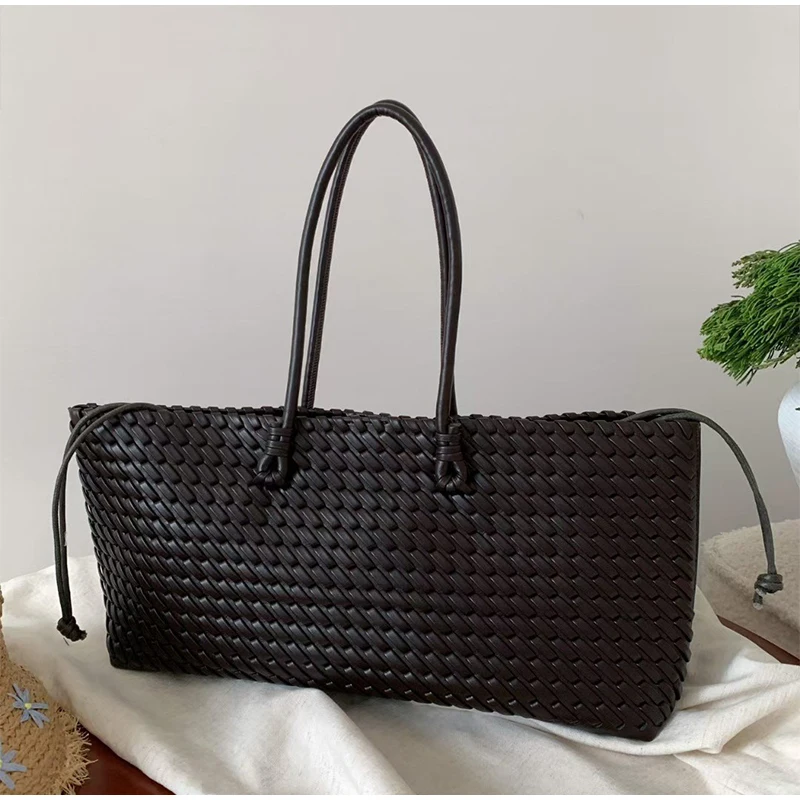 디자이너 고급 PU 직조 토트백, 탑 핸들 롱 숄더백, - Leather Work Handbag 리뷰 및 가격