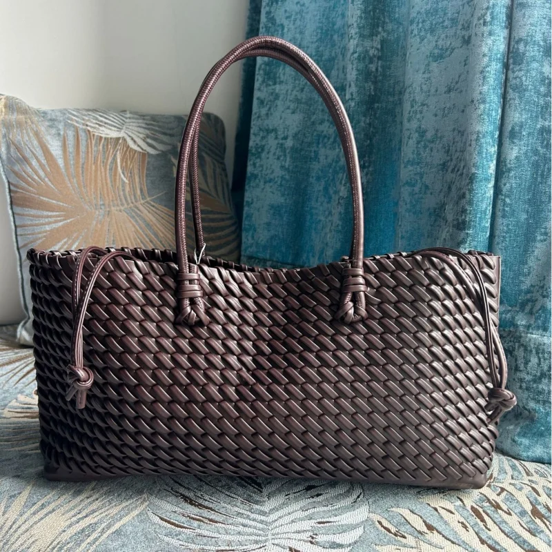 디자이너 고급 PU 직조 토트백, 탑 핸들 롱 숄더백, - Leather Work Handbag 리뷰 및 가격