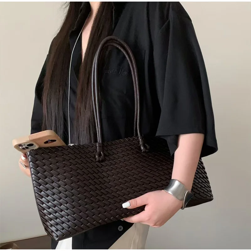 디자이너 고급 PU 직조 토트백, 탑 핸들 롱 숄더백, - Leather Work Handbag 리뷰 및 가격