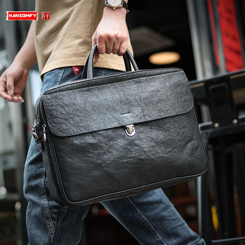 LuxurySoft 블랙 정품 가죽 남성용 핸드백 휴대 - Leather Work Handbag 리뷰 및 가격