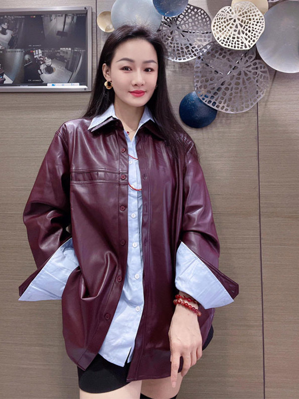 여성용 포도색 PU 가죽 재킷 코트 블루 셔츠 투피스  - Leather Work Jacket 리뷰 및 가격