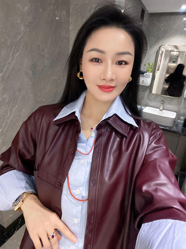 여성용 포도색 PU 가죽 재킷 코트 블루 셔츠 투피스  - Leather Work Jacket 리뷰 및 가격