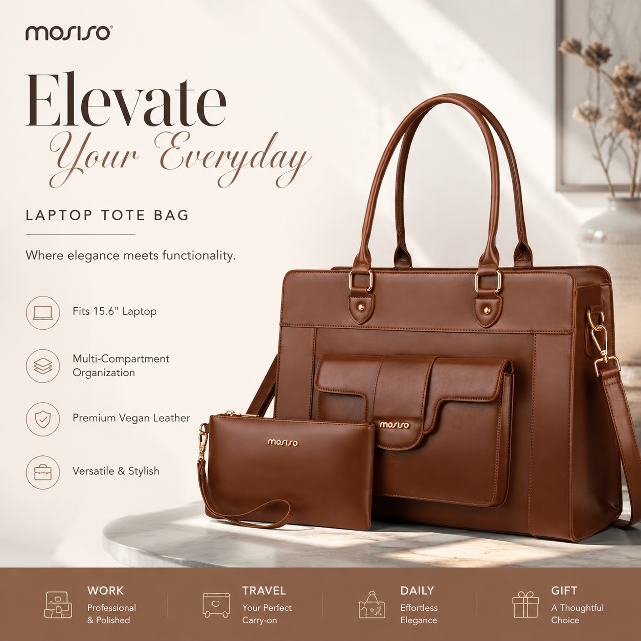 MOSISO 여성용 노트북 토트 백 15.6 인치 PU - Leather Work Bag Laptop 리뷰 및 가격