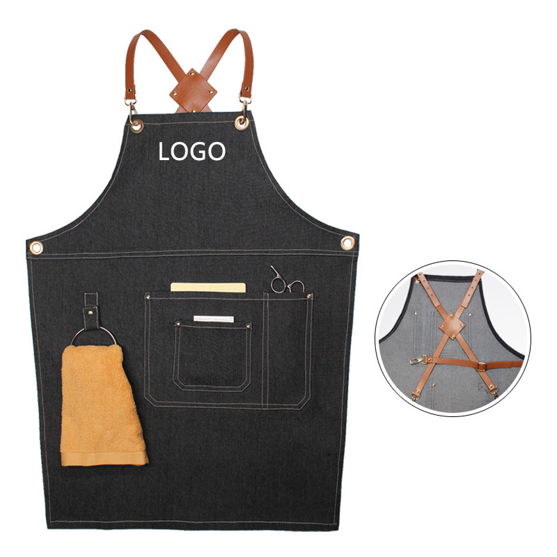 플로럴 PU 가죽 스트랩 데님 작업 앞치마 (바리스타, - Leatherwork Logo 리뷰 및 가격