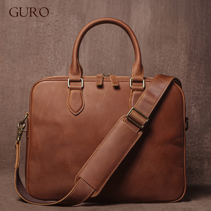 GURO 남자 크레이지 호스 소 가죽 서류 가방 럭셔리 - Leather Work Handbag 리뷰 및 가격
