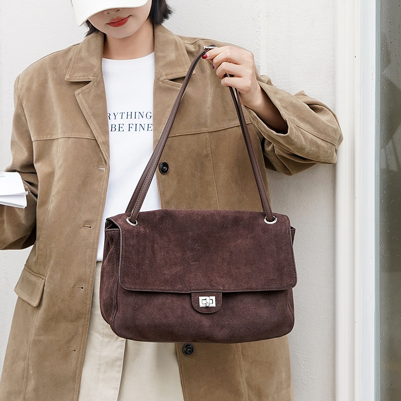 여성용 정품 스웨이드 가죽 숄더백, 조절 가능한 스트랩 - Leather Work Handbag 리뷰 및 가격